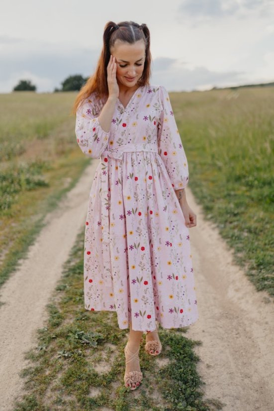 Poplin wrap dress - Pink flowers