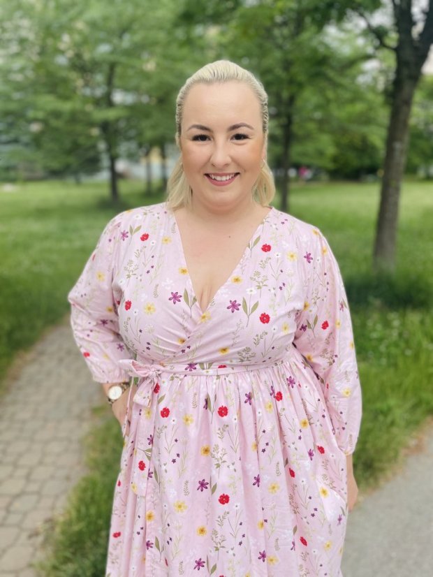 Poplin wrap dress - Pink flowers