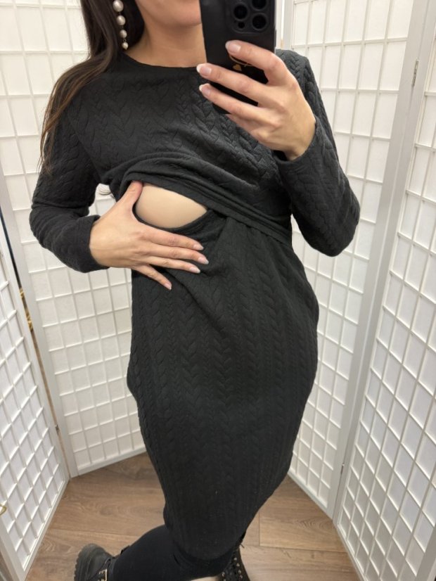 Straight sweater nursing dress - čierne - Size: M