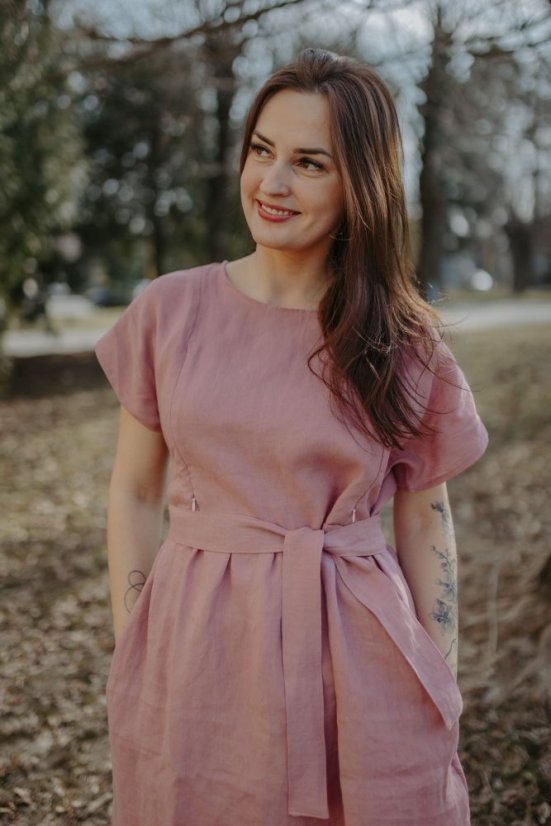 Lněné MIDI šaty - MÁMA A DCERA – Různé barvy