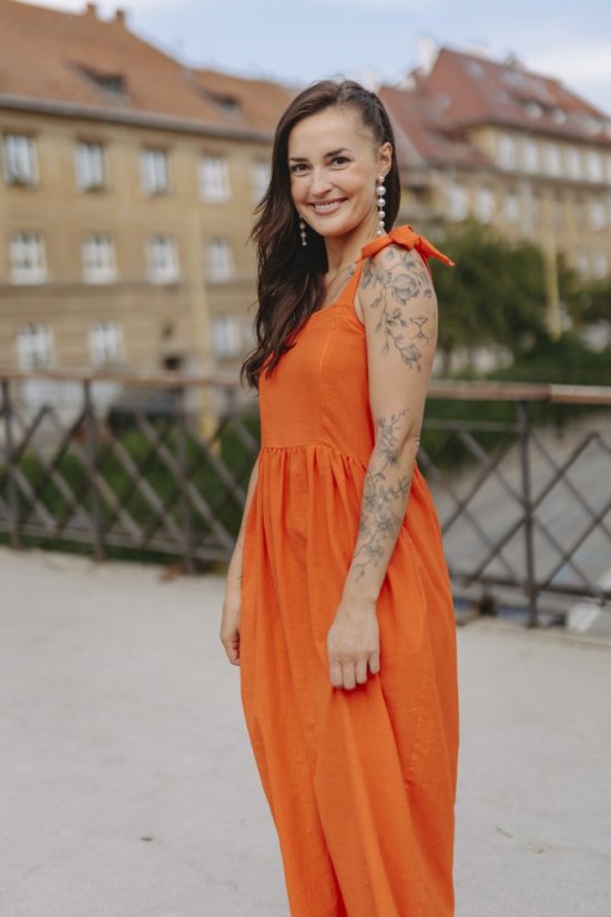Lněné šaty ke kojení "Aurela" - oranžové