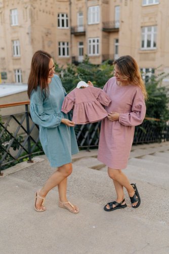 Lněné PUFF šaty - MAMA A DCERA – Různé barvy