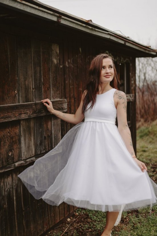 MIDI svatební šaty bez rukávů - Melanie