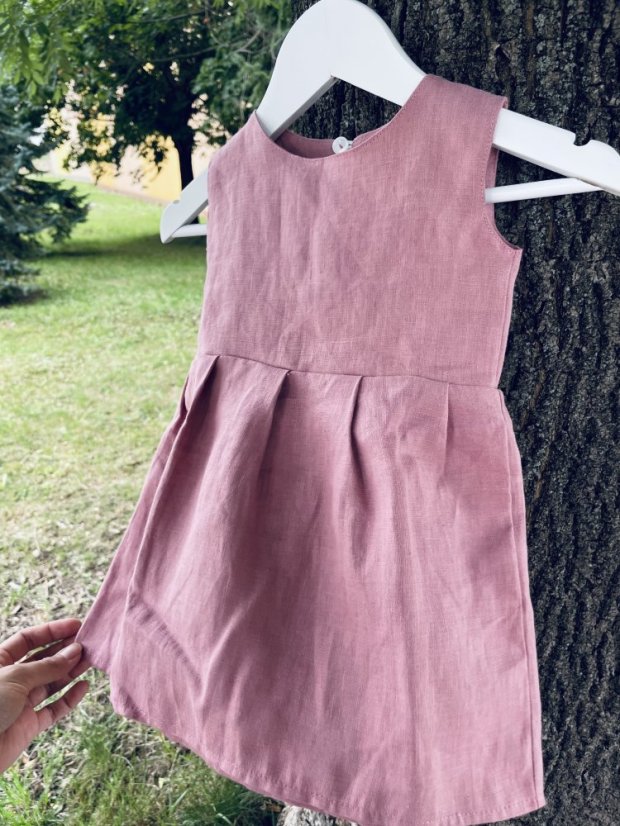 Dívčí lněné šaty - starorůžové - Velikost dětské oblečení: 80-86