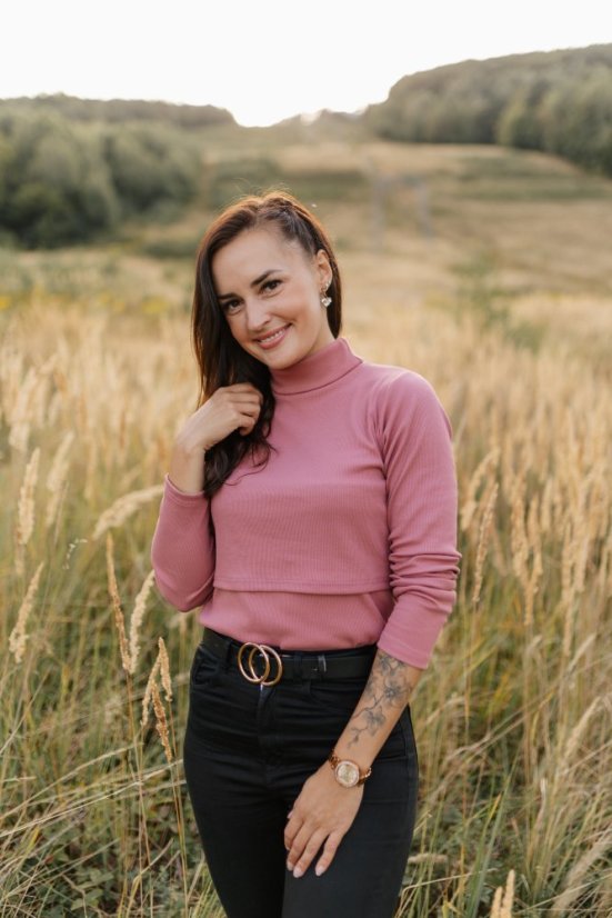 Ribbed knit nursing turtleneck - dark old pink - Size: XS