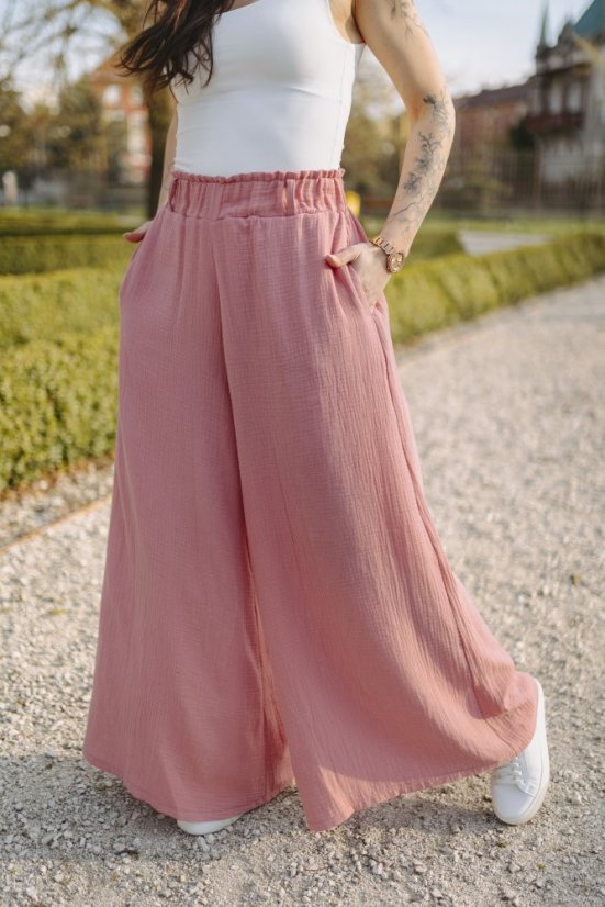 Long muslin maxi pants - dark old pink - Size: XL/2XL