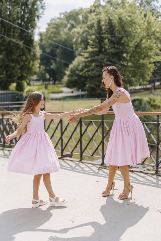 "Aurela romantic" linen dress MUM AND DAUGHTER - baby pink - Size: M