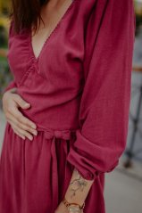 Linen wrap dress - bordó