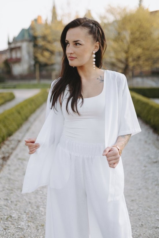 Krátké lněné kimono - bílá - Velikost: M/L