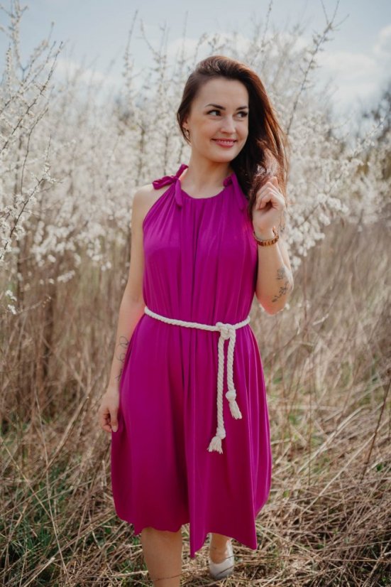 Bambusové šaty ke kojení – fuchsia - Velikost: UNI, Délka: MIDI