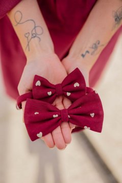 Men's or boys' bow ties - gold hearts on burgundy