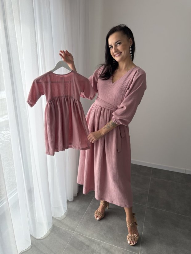 "Boho Breeze" dress MUM AND DAUGHTER - dark old pink - Size: XS/S