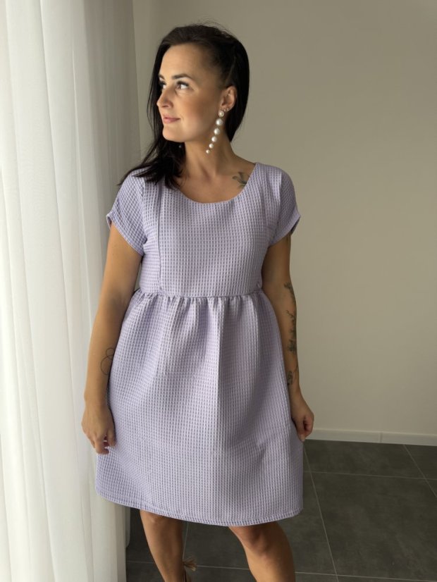 Bavlněné šaty "Waffle" - lila - Velikost: M/L