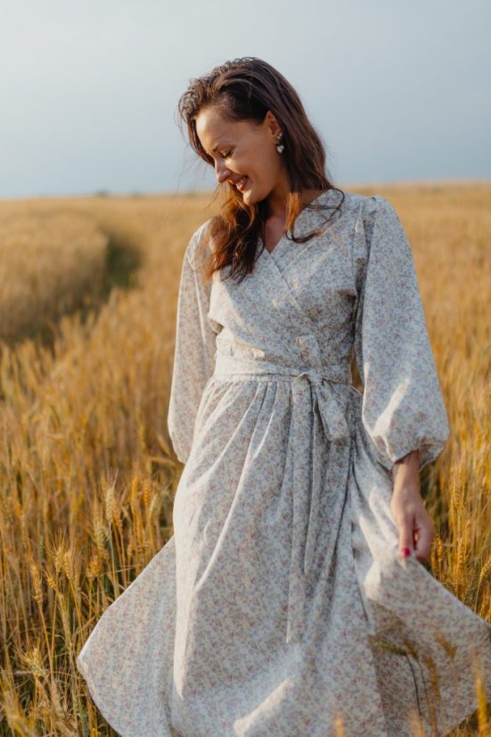 Poplin wrap dress - Ekru flowers