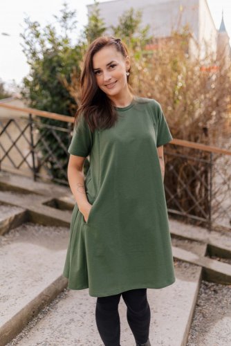 Ačkové oversize šaty MÁMA a DCERA – Army green - Velikost: XS/S, Varianta: Ke kojení, Velikost dětské oblečení: 116-122