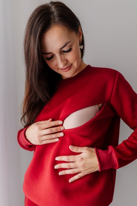 Thick tracksuit without hood - burgundy