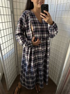 "Boho Flanel" dress -  blue-pink cubes