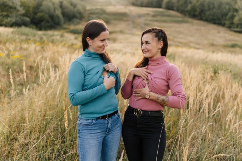 Ribbed knit nursing turtleneck - pastel petrol - Size: L