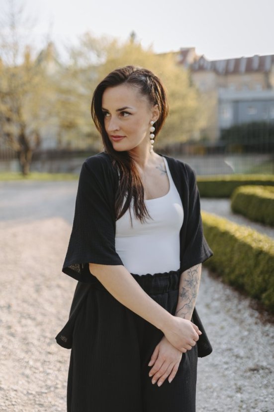 Krátké mušelínové kimono - Černé - Velikost: XS/S