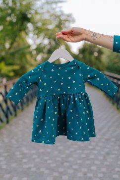 Girls tracksuit dress - gold hearts on petrolej