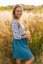 Teplákové šaty ke kojení s nasbíranou sukní – modré kvítky