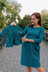 MATCHY Midi dress - gold hearts on petrol