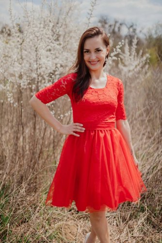 Formal tulle dress - red - Size: M, Variant: For breastfeeding