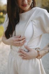 Lněná halenka ke kojení - béžová