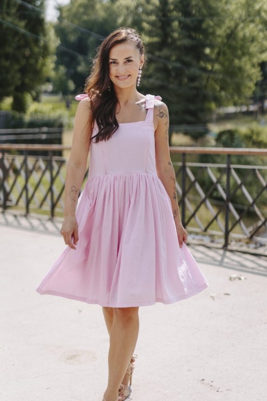 Nursing "Aurela romantic" linen dress - pink - Size: S, Length: Short