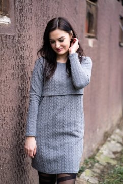 Straight sweater nursing dress - Grey