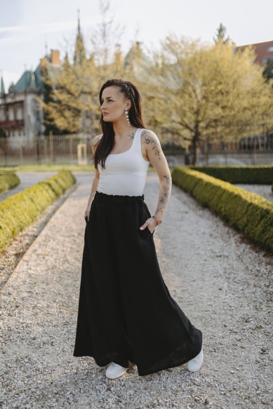 Dlouhé mušelínové maxi kalhoty - černé