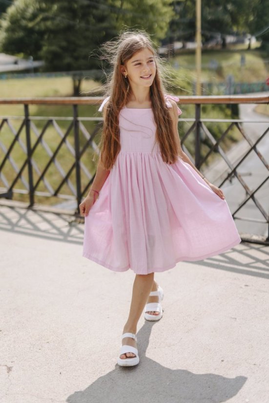"Aurela romantic" linen dress MUM AND DAUGHTER - baby pink - Size: M