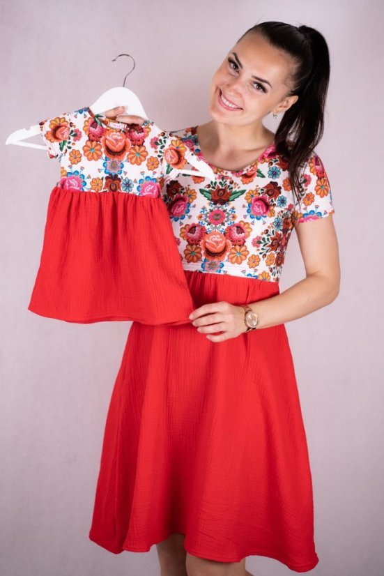 MATCHY Dress "Bohemia" Muslin - red folk - Size: XS