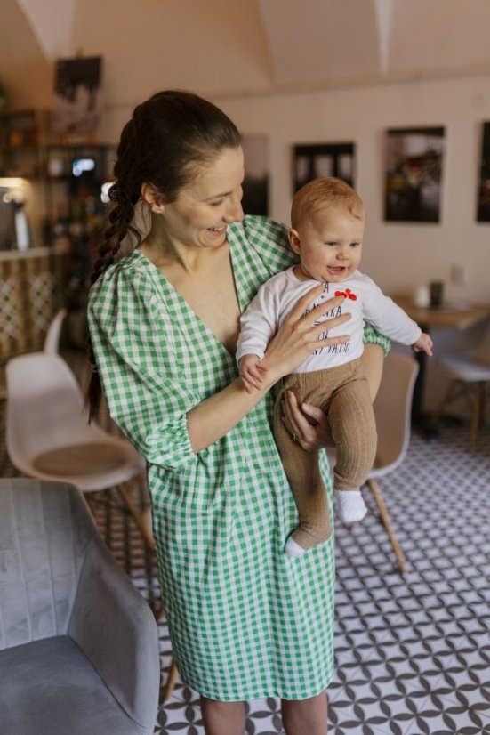 Kojíci šaty "Tartana" - MAMA A DCÉRA - zelené - Velikost: XS/S