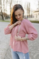 Mušelínová halenka s výstřihem - tmavá starorůžová