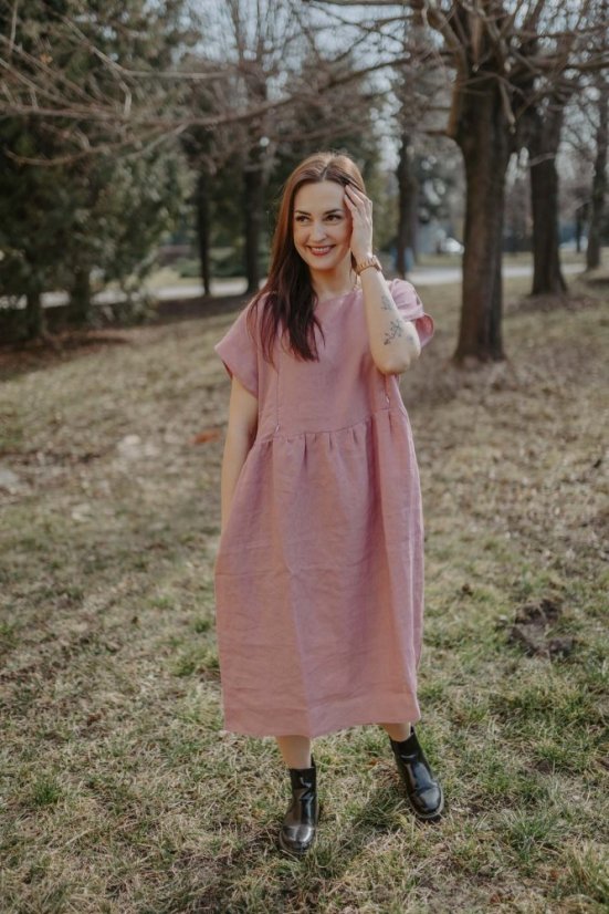Lněné MIDI šaty - MÁMA A DCERA – Různé barvy