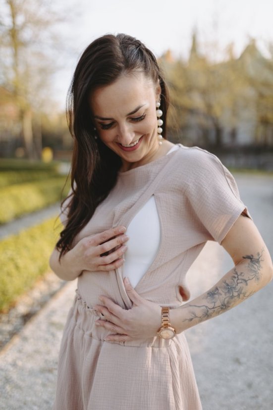 Mušelínová halenka/tričko - béžová - Velikost: XS/S