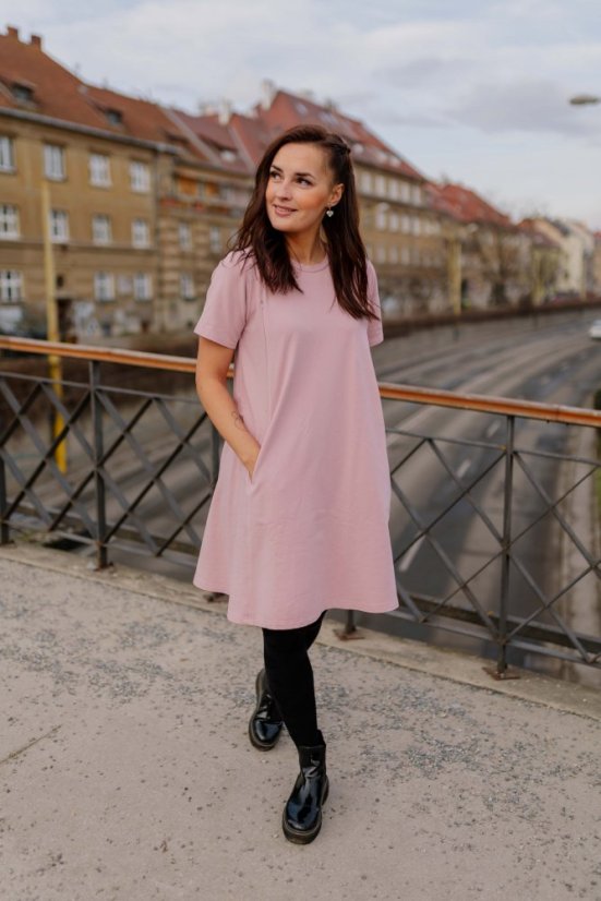 Teplákové šaty "Luna" – Starorůžová - Velikost: XS/S