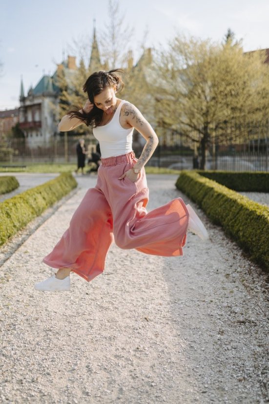 Long muslin maxi pants - dark old pink - Size: XL/2XL