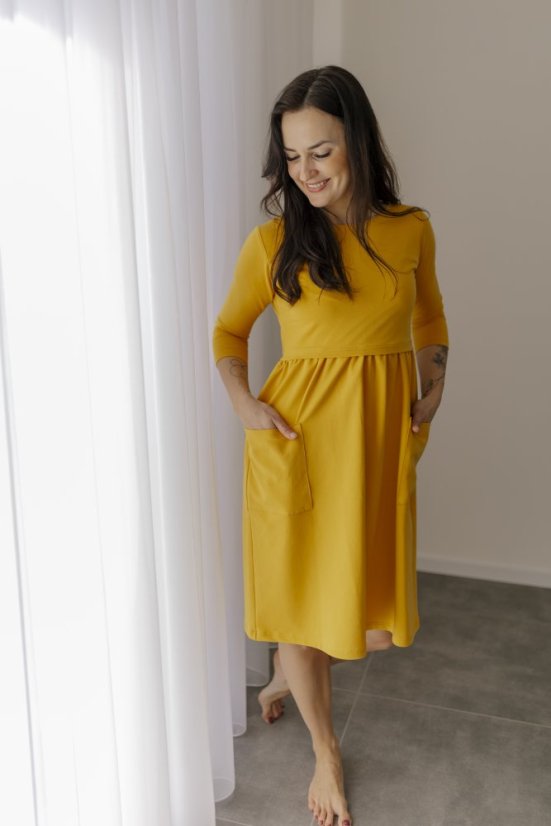 Nursing MIDI dress - Mustard-KOPIE