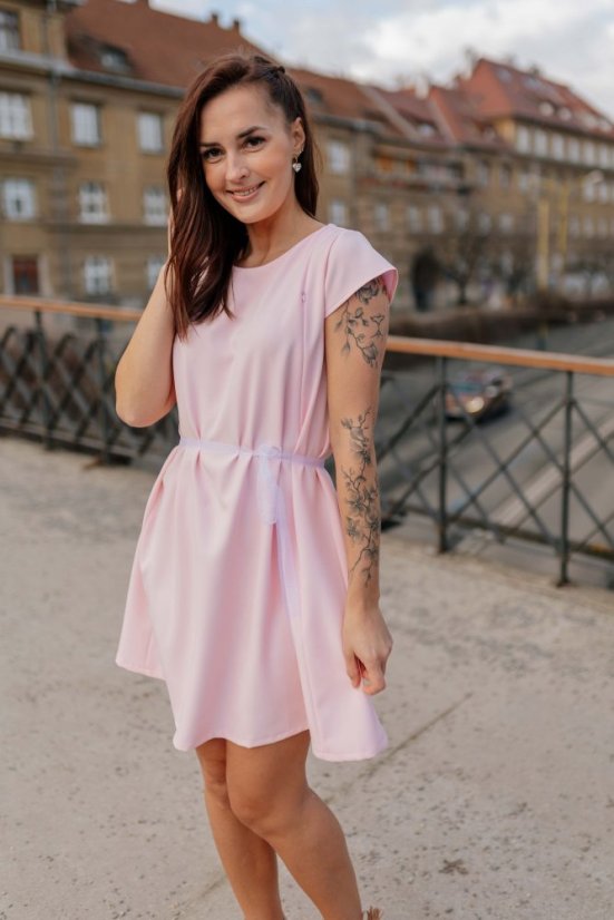 Elegantní šaty ke kojení – Bledě růžové - Velikost: XXS