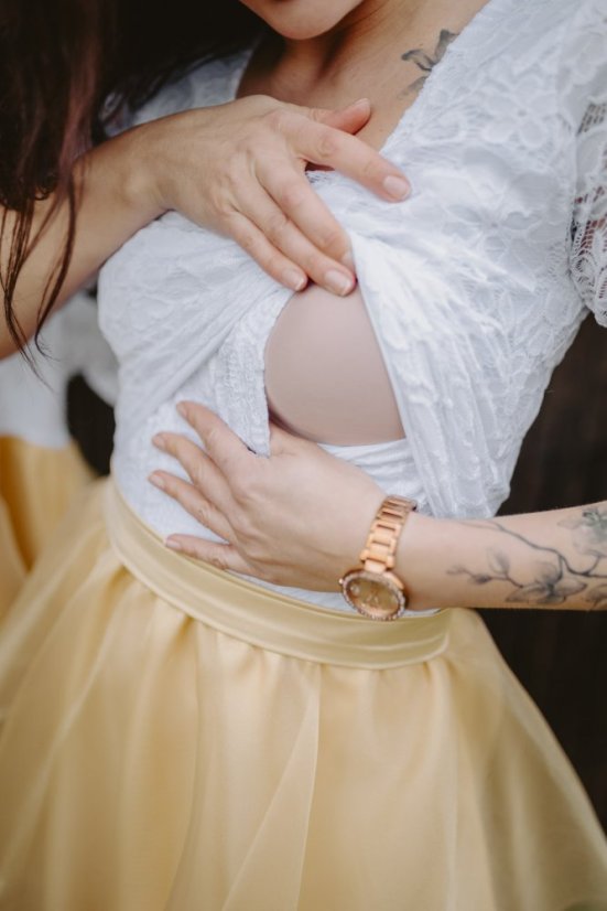 Formal dress - white - gold - Size: S, Variant: For breastfeeding