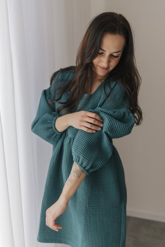 Cotton dress "Maison Waffle" - kerosene - Size: XL/2XL