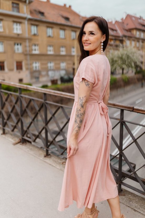 Lněné šaty "Harmonia" - pudrově růžová - Velikost: XL/2XL