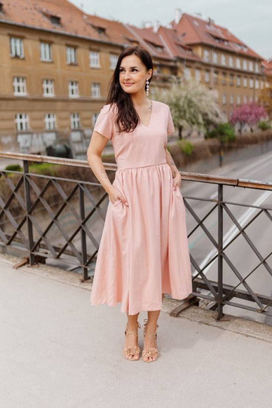 Lněné šaty "Harmonia" - pudrově růžová - Velikost: XL/2XL