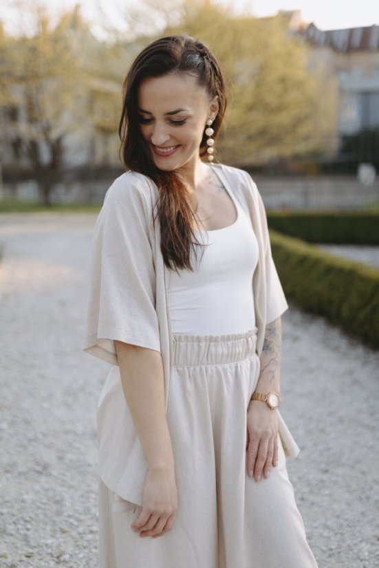 Krátké lněné kimono - Písková