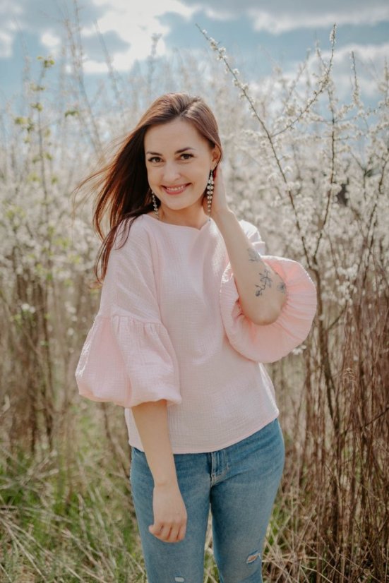 Mušelínová halenka s PUFF rukávy - rúzné barvy - Velikost: XS/S