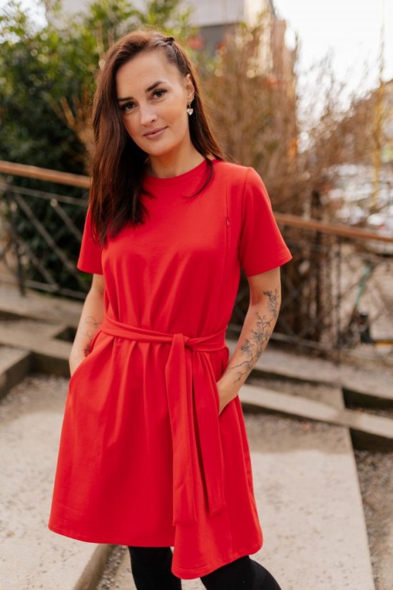 Ačkové oversize šaty MÁMA a DCERA – Červená