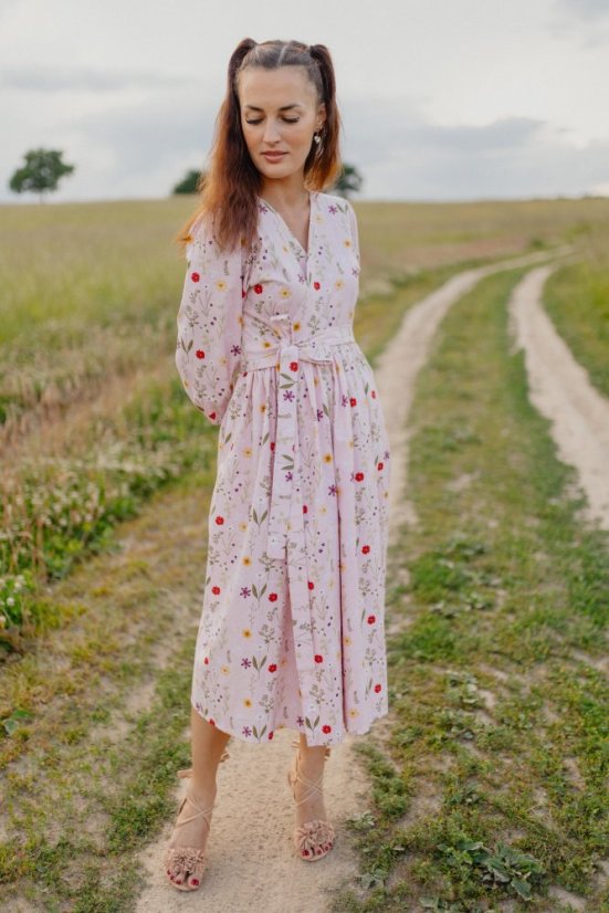 Poplin wrap dress - Pink flowers