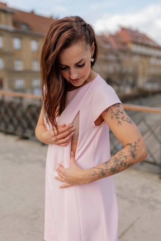 Elegantní šaty ke kojení – Bledě růžové - Velikost: M/L